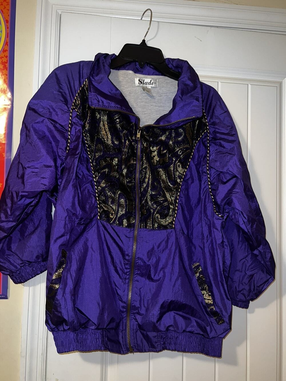 Slade VTG purple 100% nylon track jacket gold patterned long sleeve full zip med